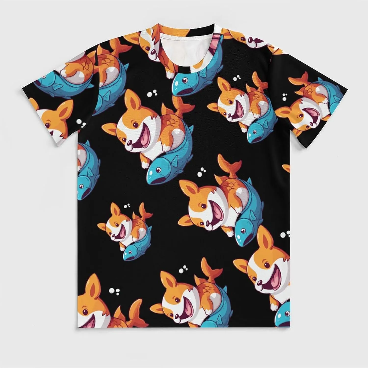 Funny Corgi Mermaid Men's T-Shirts Short Sleeve Tee Hawaiian Shirt Athletic Workout Tops Undershirts