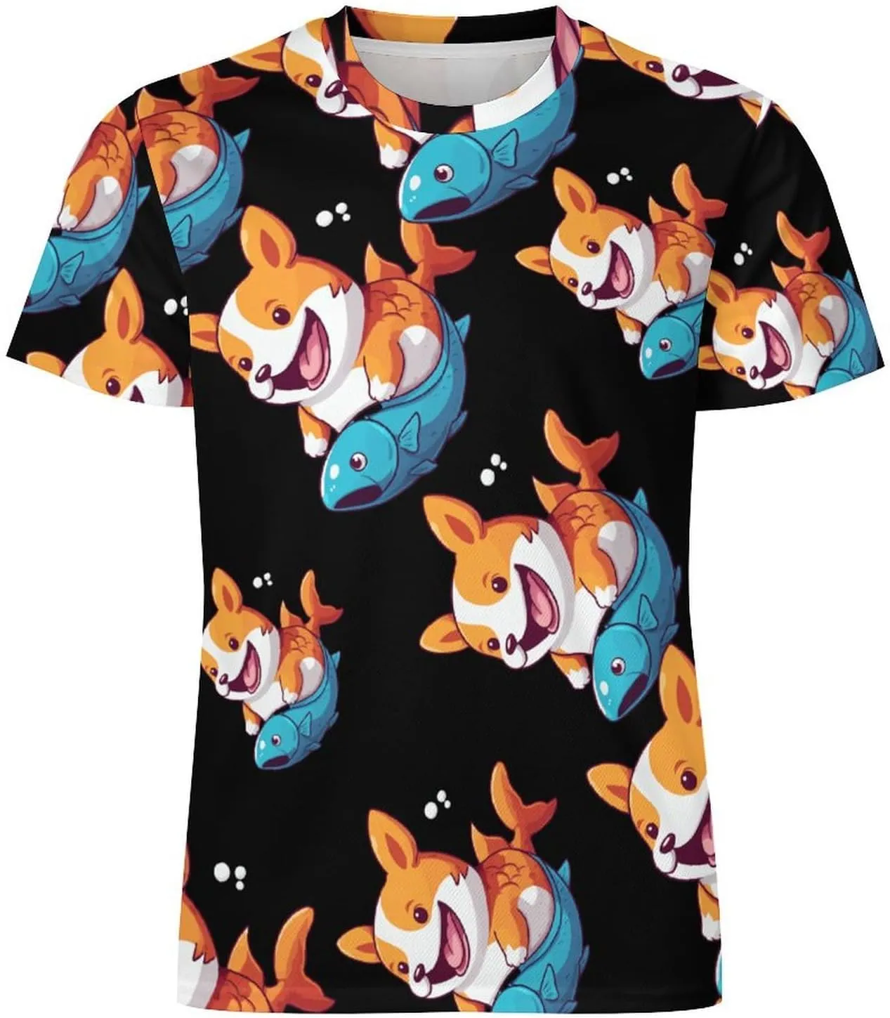Funny Corgi Mermaid Men's T-Shirts Short Sleeve Tee Hawaiian Shirt Athletic Workout Tops Undershirts