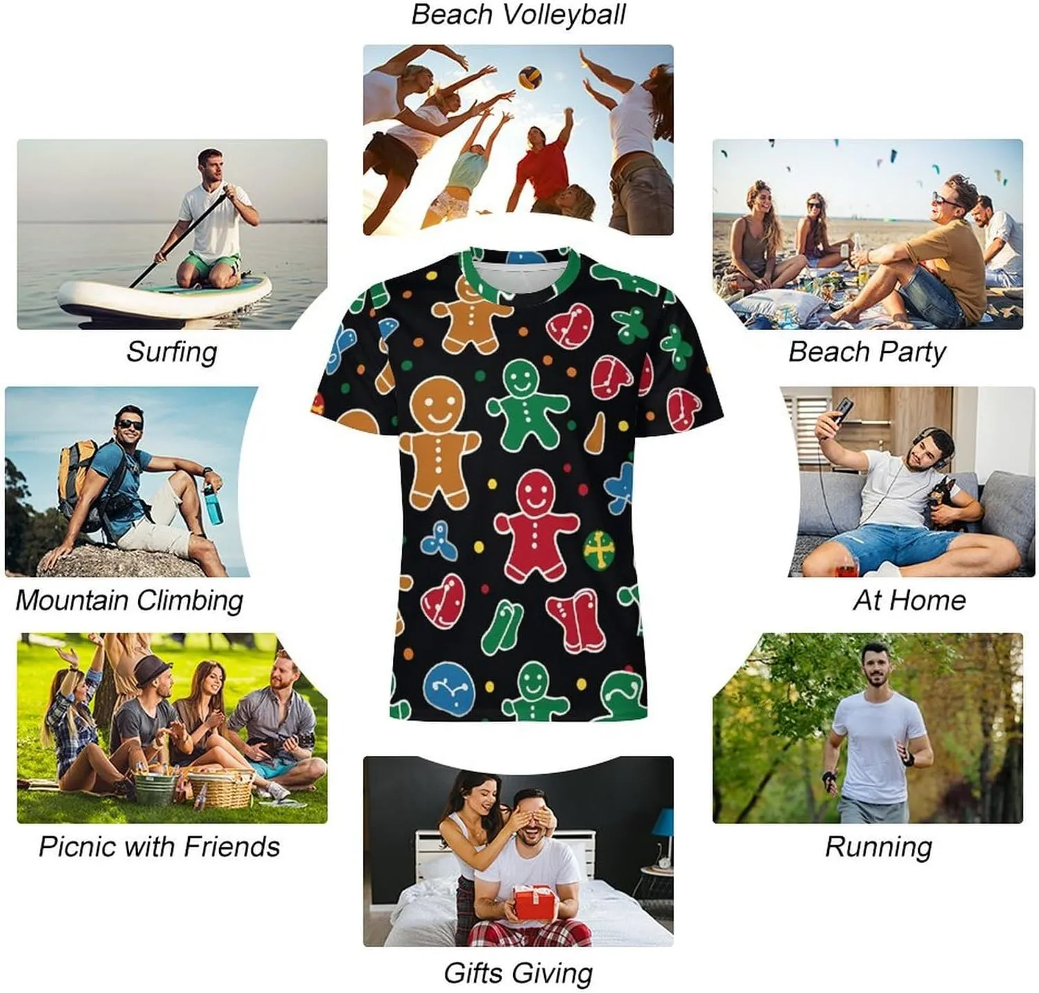 Funny Cute Gingerbread= Men's T-Shirts Short Sleeve Tee Hawaiian Shirt Athletic Workout Tops Undershirts