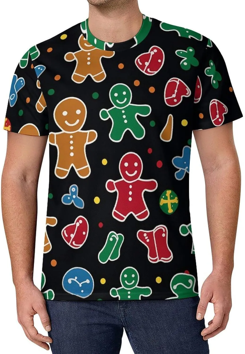 Funny Cute Gingerbread= Men's T-Shirts Short Sleeve Tee Hawaiian Shirt Athletic Workout Tops Undershirts