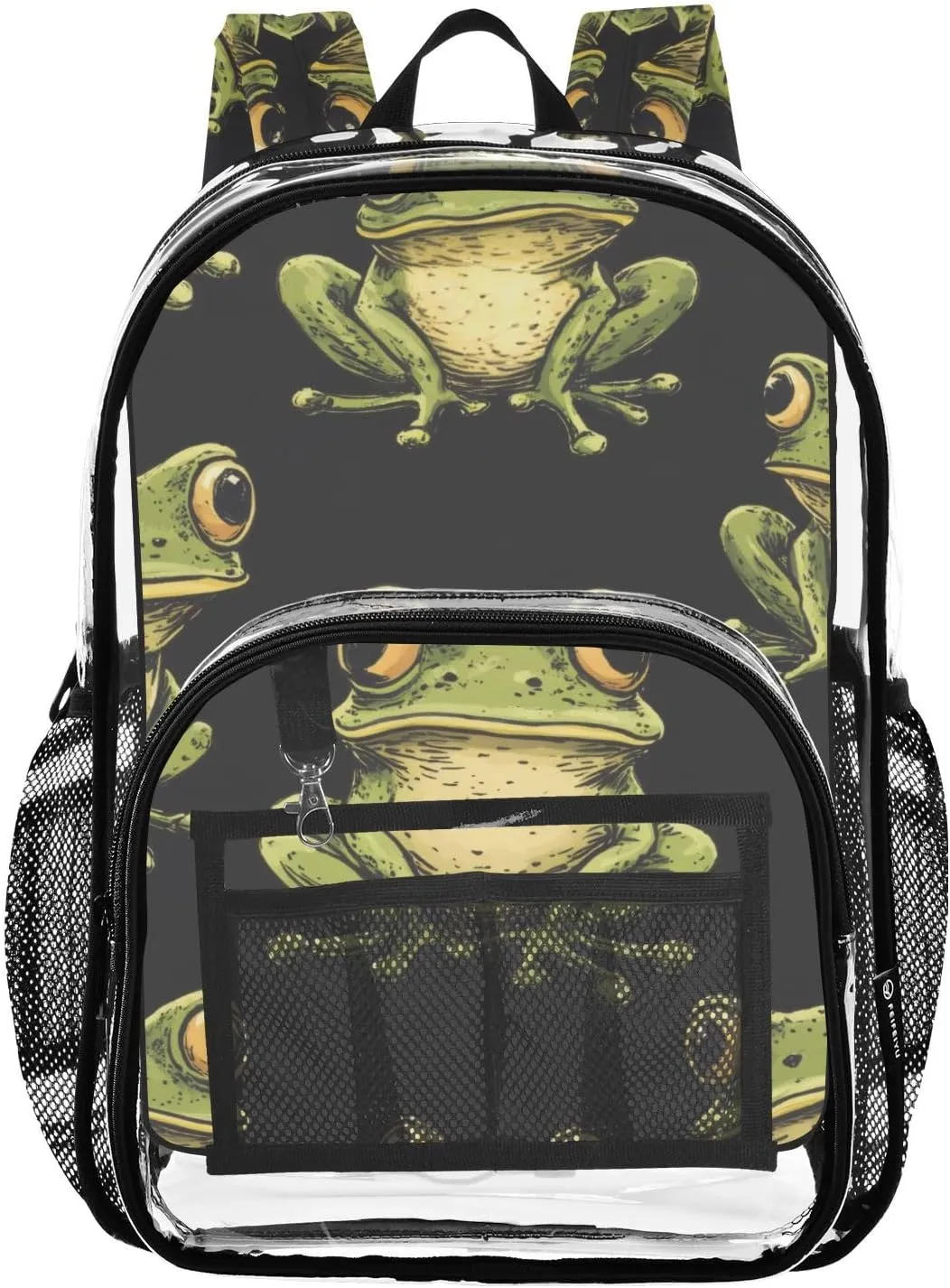 Funny Frogs Clear Backpack with Back Print, Heavy Duty See Through Backpacks PVC Transparent Daypack for Travel Security
