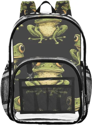 Funny Frogs Clear Backpack with Back Print, Heavy Duty See Through Backpacks PVC Transparent Daypack for Travel Security