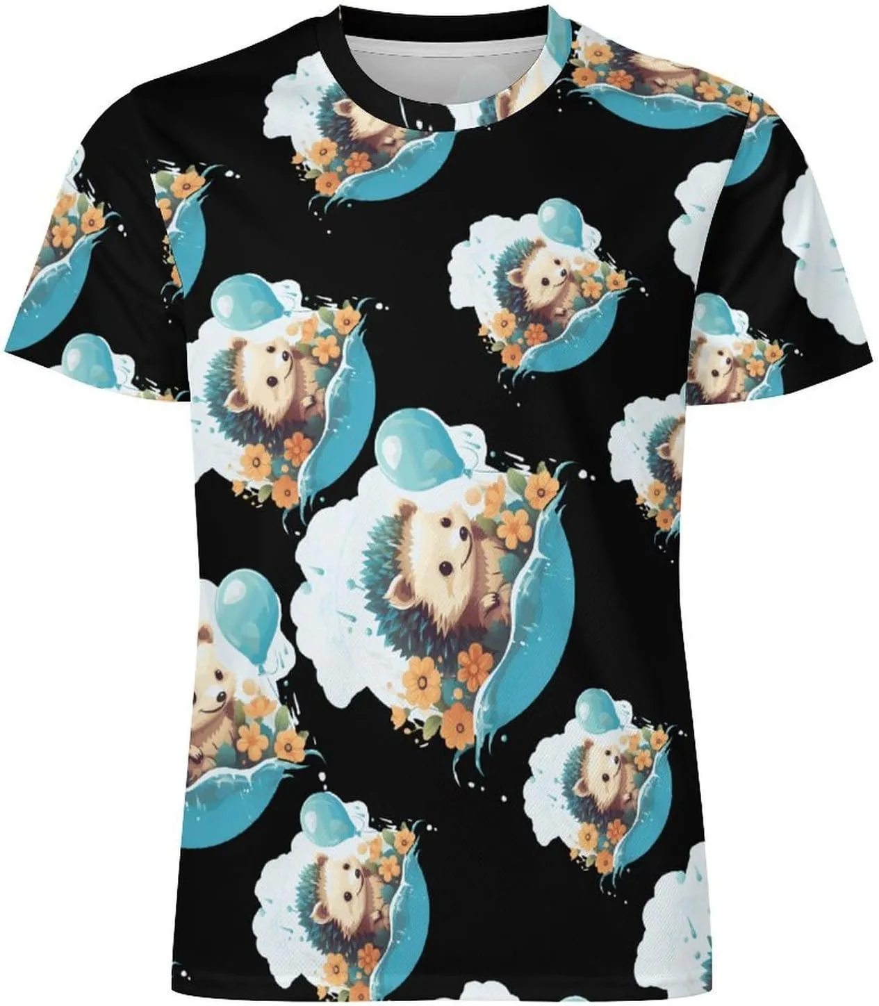 Funny Hedgehog Balloons Men's T-Shirts Short Sleeve Tee Hawaiian Shirt Athletic Workout Tops Undershirts