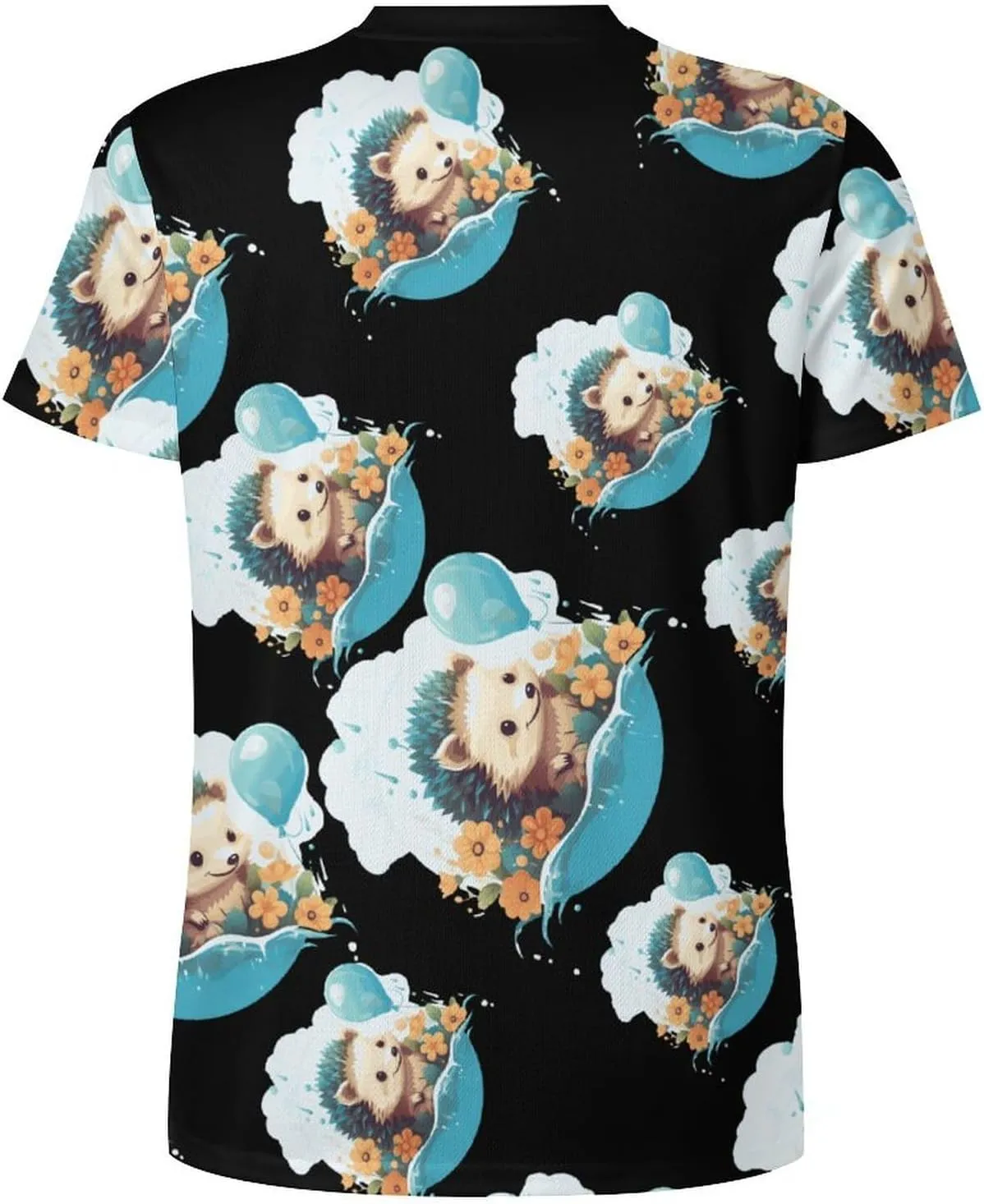 Funny Hedgehog Balloons Men's T-Shirts Short Sleeve Tee Hawaiian Shirt Athletic Workout Tops Undershirts