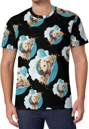 Funny Hedgehog Balloons Men's T-Shirts Short Sleeve Tee Hawaiian Shirt Athletic Workout Tops Undershirts