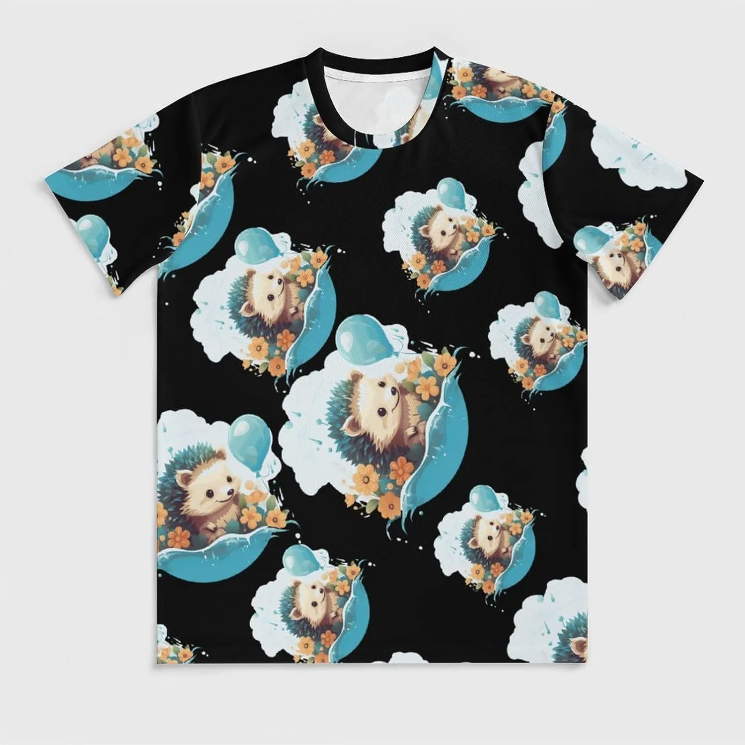 Funny Hedgehog Balloons Men's T-Shirts Short Sleeve Tee Hawaiian Shirt Athletic Workout Tops Undershirts