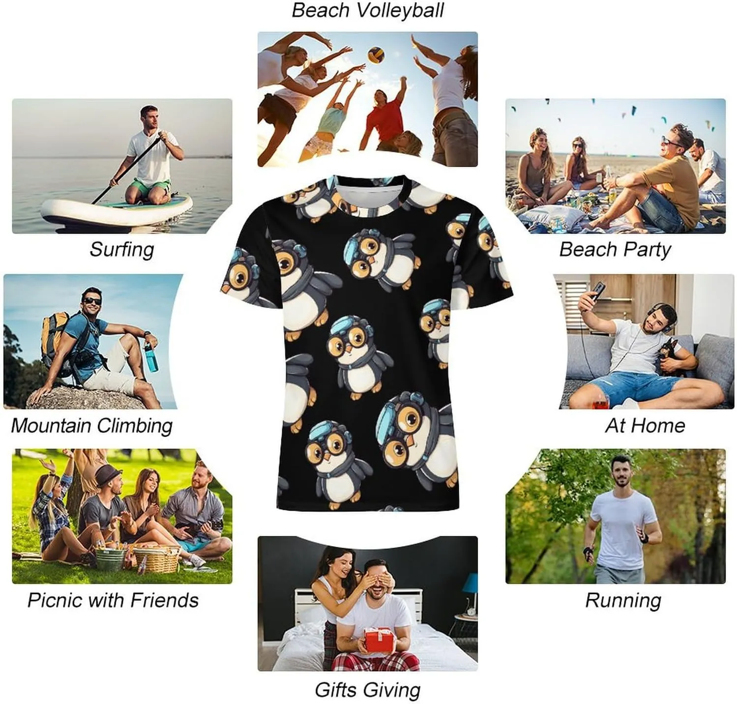 Funny Penguin Men's T-Shirts Short Sleeve Tee Hawaiian Shirt Athletic Workout Tops Undershirts