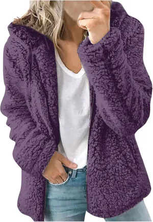 Fur Jackets for Women Sherpa Lined Warm Full Zip Winter Jackets Casual Open Front Cardigan Jacket Plus Size Plush Coats