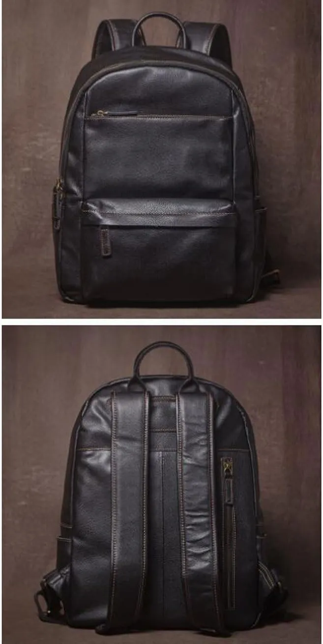 Genuine Leather Backpacks Mens Laptop Bags Briefcases Bookbags Computers Bags Travel Bags Casual Daypack 15.7Inch(Black)