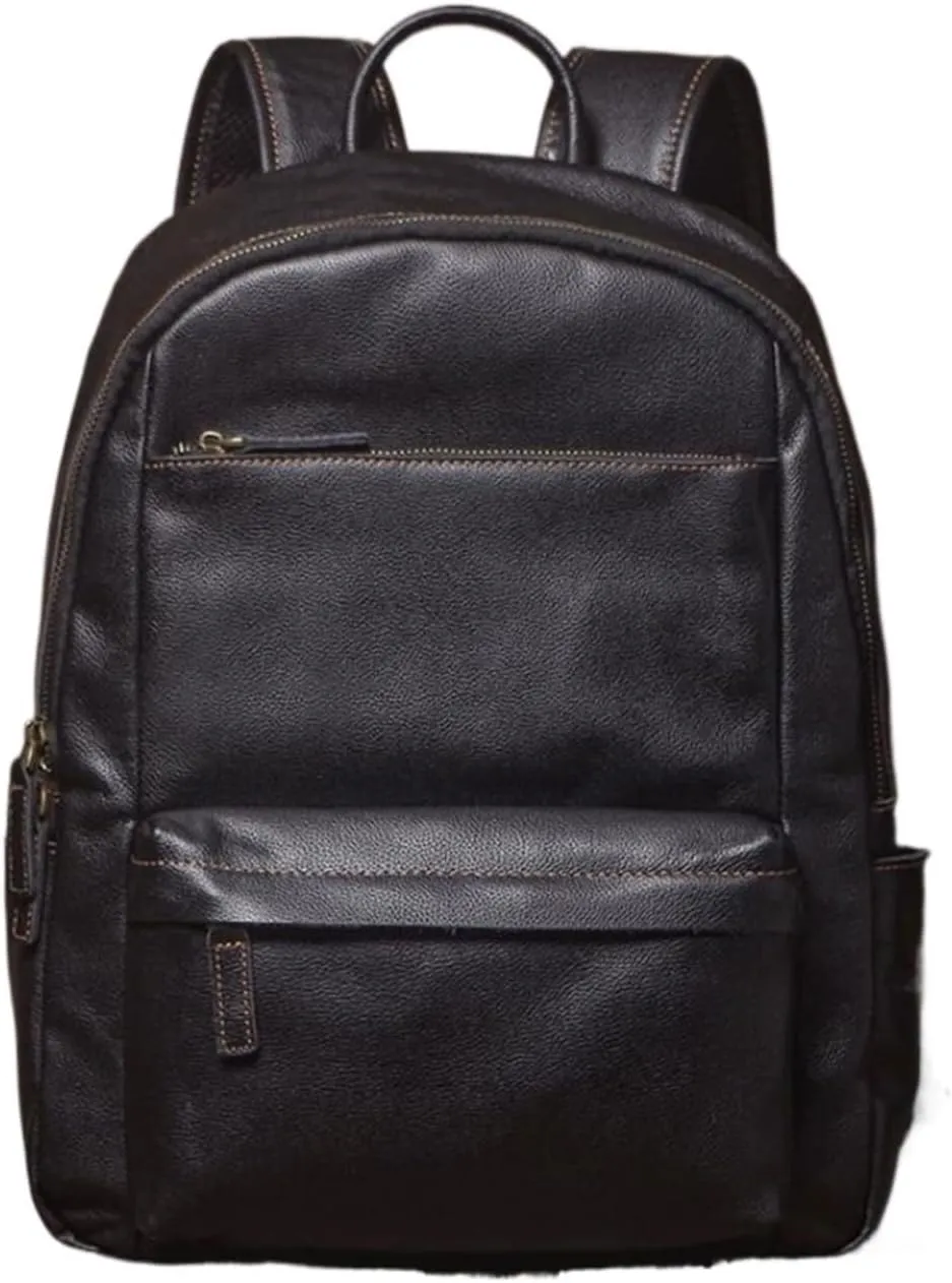 Genuine Leather Backpacks Mens Laptop Bags Briefcases Bookbags Computers Bags Travel Bags Casual Daypack 15.7Inch(Black)