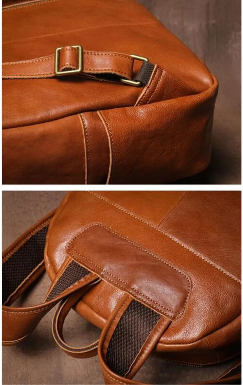 Genuine Leather Backpacks Mens Laptop Bags Briefcases Bookbags Computers Bags Travel Bags Casual Daypack 15.7Inch(Black)