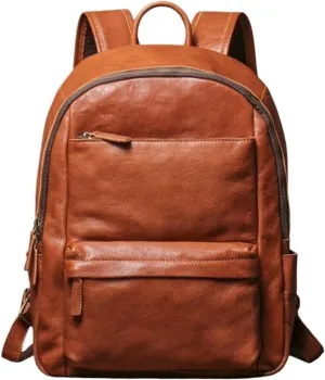 Genuine Leather Backpacks Mens Laptop Bags Briefcases Bookbags Computers Bags Travel Bags Casual Daypack 15.7Inch(Brown-1)