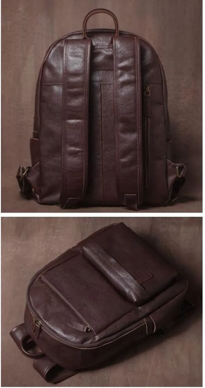 Genuine Leather Backpacks Mens Laptop Bags Briefcases Bookbags Computers Bags Travel Bags Casual Daypack 15.7Inch(Brown-2)