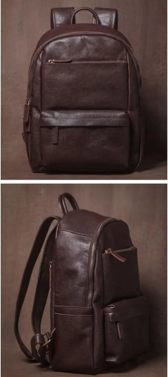 Genuine Leather Backpacks Mens Laptop Bags Briefcases Bookbags Computers Bags Travel Bags Casual Daypack 15.7Inch(Brown-2)