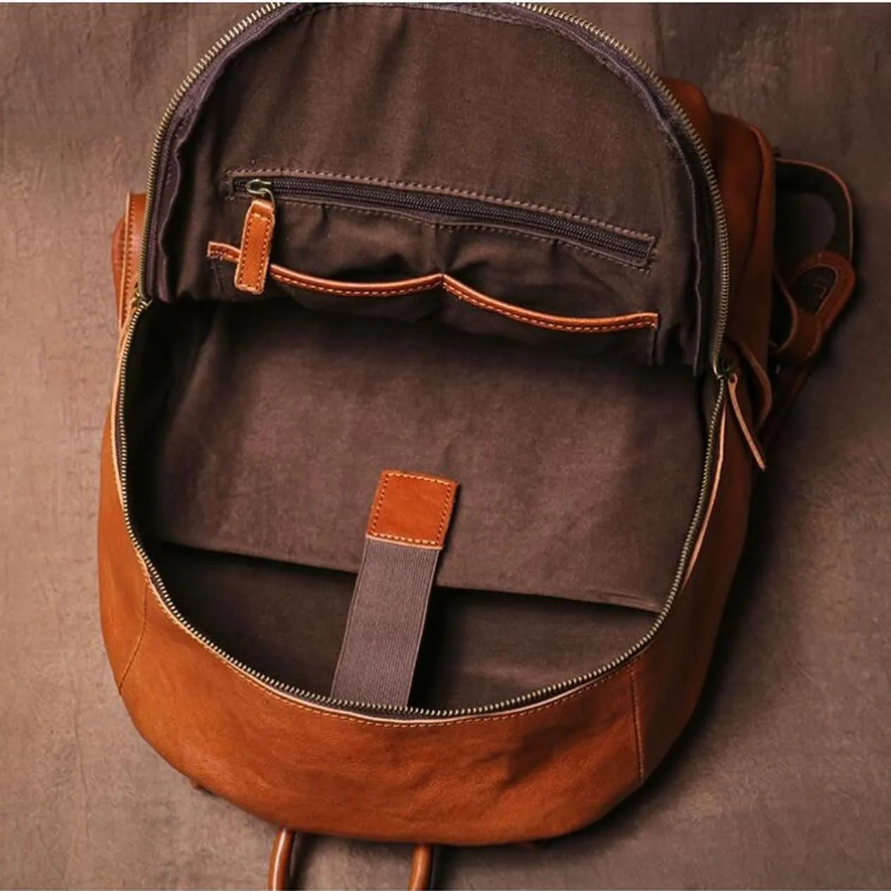 Genuine Leather Backpacks Mens Laptop Bags Briefcases Bookbags Computers Bags Travel Bags Casual Daypack 15.7Inch(Brown-2)