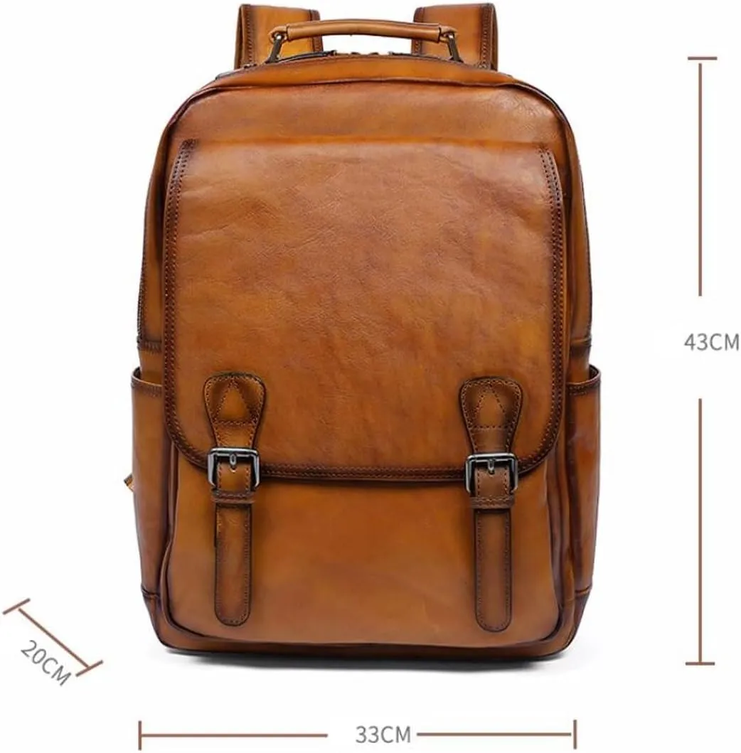 Genuine Leather Backpacks Mens Laptop Bags Briefcases Bookbags Computers Bags Travel Bags Casual Daypack 16.9Inch(Brown-2)