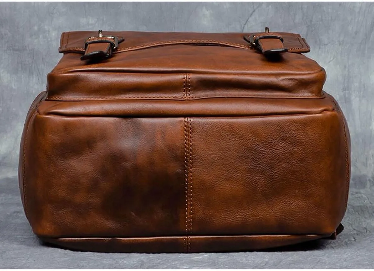 Genuine Leather Backpacks Mens Laptop Bags Briefcases Bookbags Computers Bags Travel Bags Casual Daypack 16.9Inch(Brown-2)