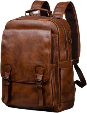 Genuine Leather Backpacks Mens Laptop Bags Briefcases Bookbags Computers Bags Travel Bags Casual Daypack 16.9Inch(Brown-2)