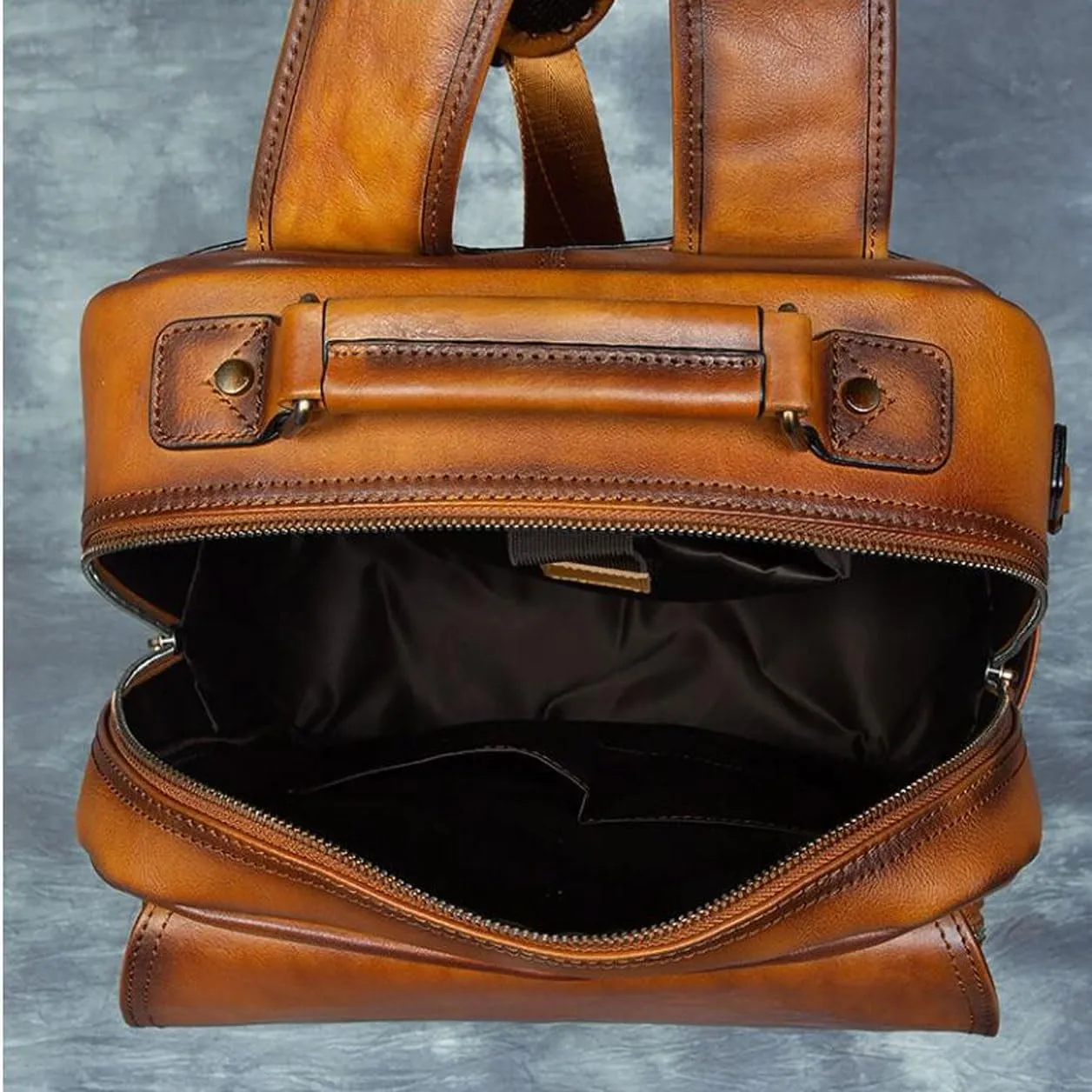 Genuine Leather Backpacks Mens Laptop Bags Briefcases Bookbags Computers Bags Travel Bags Casual Daypack 16.9Inch(Brown-2)