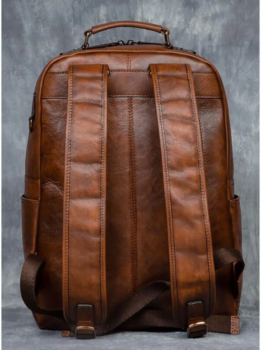 Genuine Leather Backpacks Mens Laptop Bags Briefcases Bookbags Computers Bags Travel Bags Casual Daypack 16.9Inch(Brown-2)