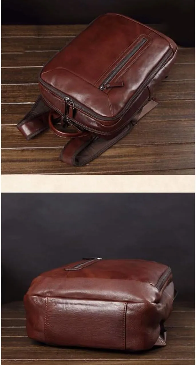 Genuine Leather Backpacks Mens Laptop Bags Briefcases Travel Bags Casual Daypack Bookbags Computers Bags 15.7Inch(Black)