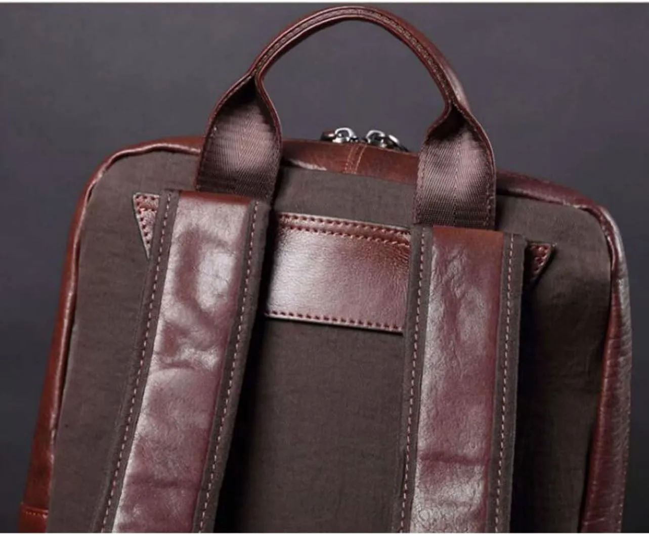 Genuine Leather Backpacks Mens Laptop Bags Briefcases Travel Bags Casual Daypack Bookbags Computers Bags 15.7Inch(Black)