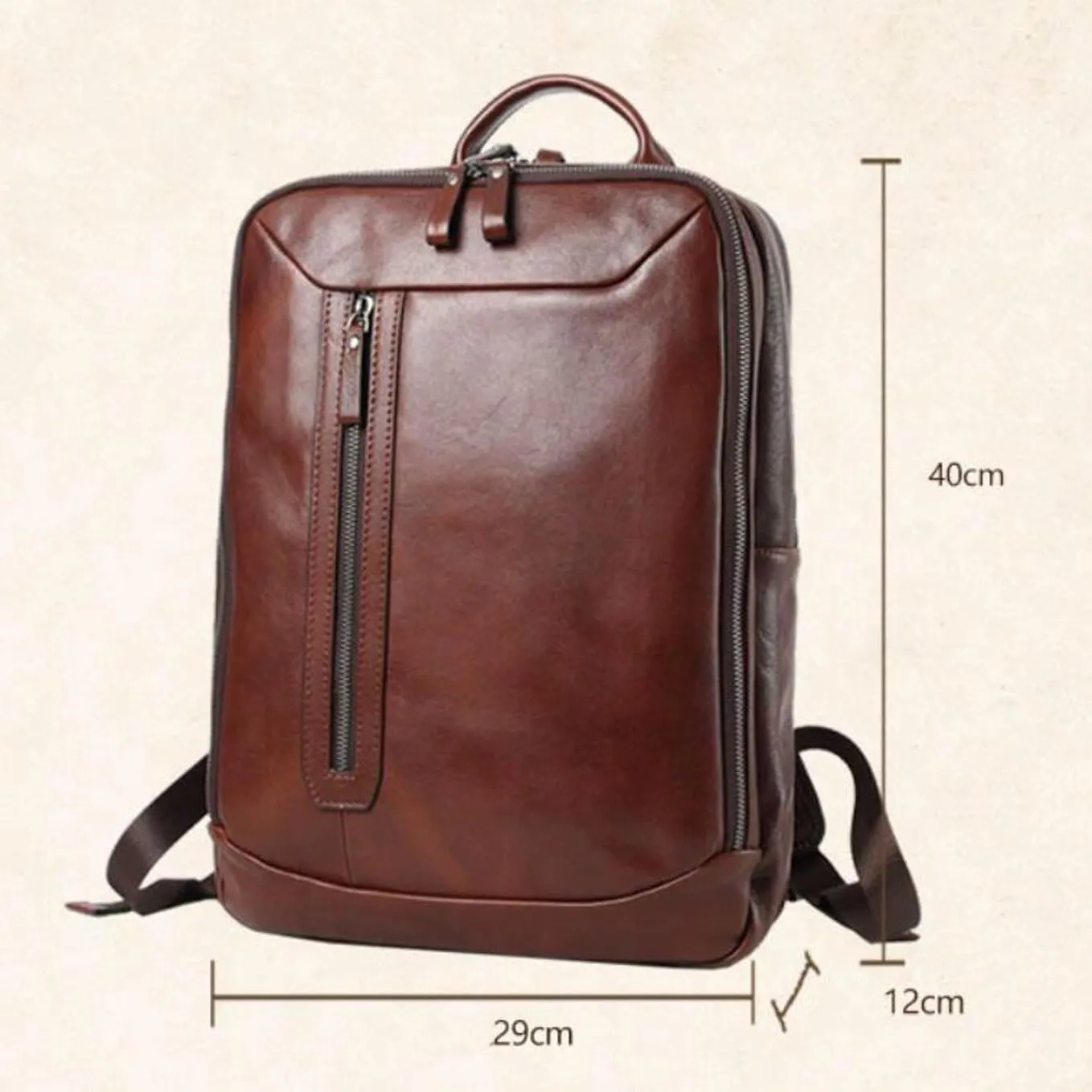 Genuine Leather Backpacks Mens Laptop Bags Briefcases Travel Bags Casual Daypack Bookbags Computers Bags 15.7Inch(Brown)