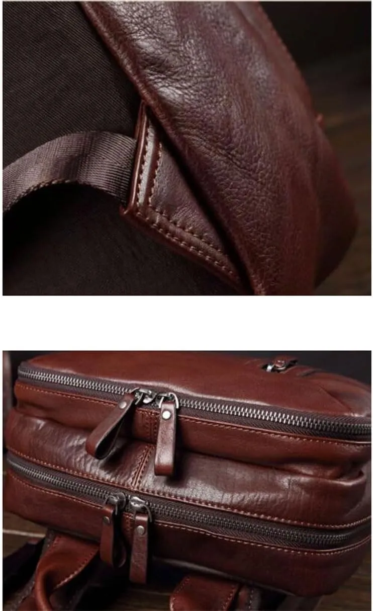 Genuine Leather Backpacks Mens Laptop Bags Briefcases Travel Bags Casual Daypack Bookbags Computers Bags 15.7Inch(Brown)