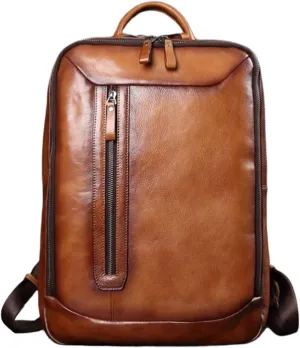 Genuine Leather Backpacks Mens Laptop Bags Briefcases Travel Bags Casual Daypack Bookbags Computers Bags 15.7Inch(Brown)