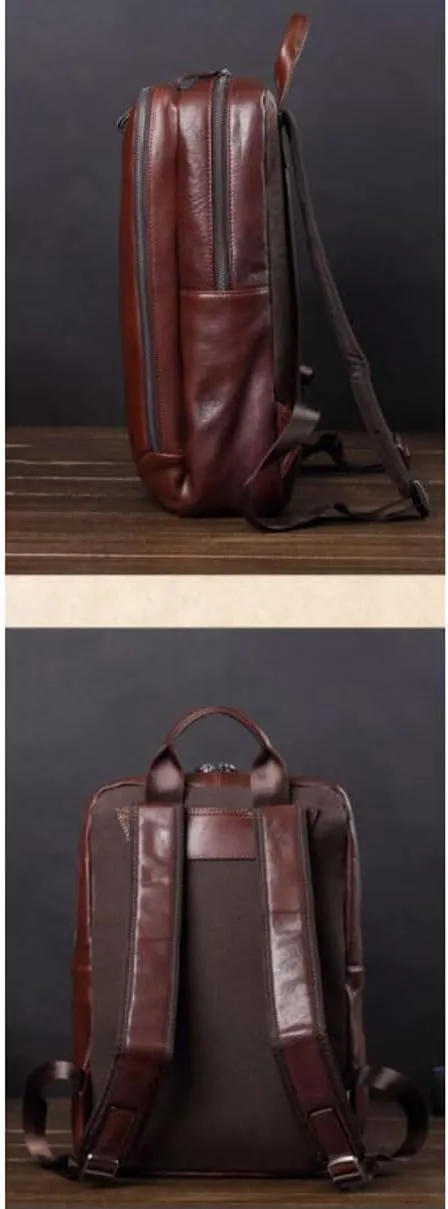 Genuine Leather Backpacks Mens Laptop Bags Briefcases Travel Bags Casual Daypack Bookbags Computers Bags 15.7Inch(Brown)