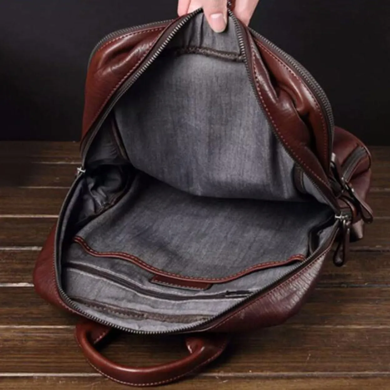 Genuine Leather Backpacks Mens Laptop Bags Briefcases Travel Bags Casual Daypack Bookbags Computers Bags 15.7Inch(Brown)