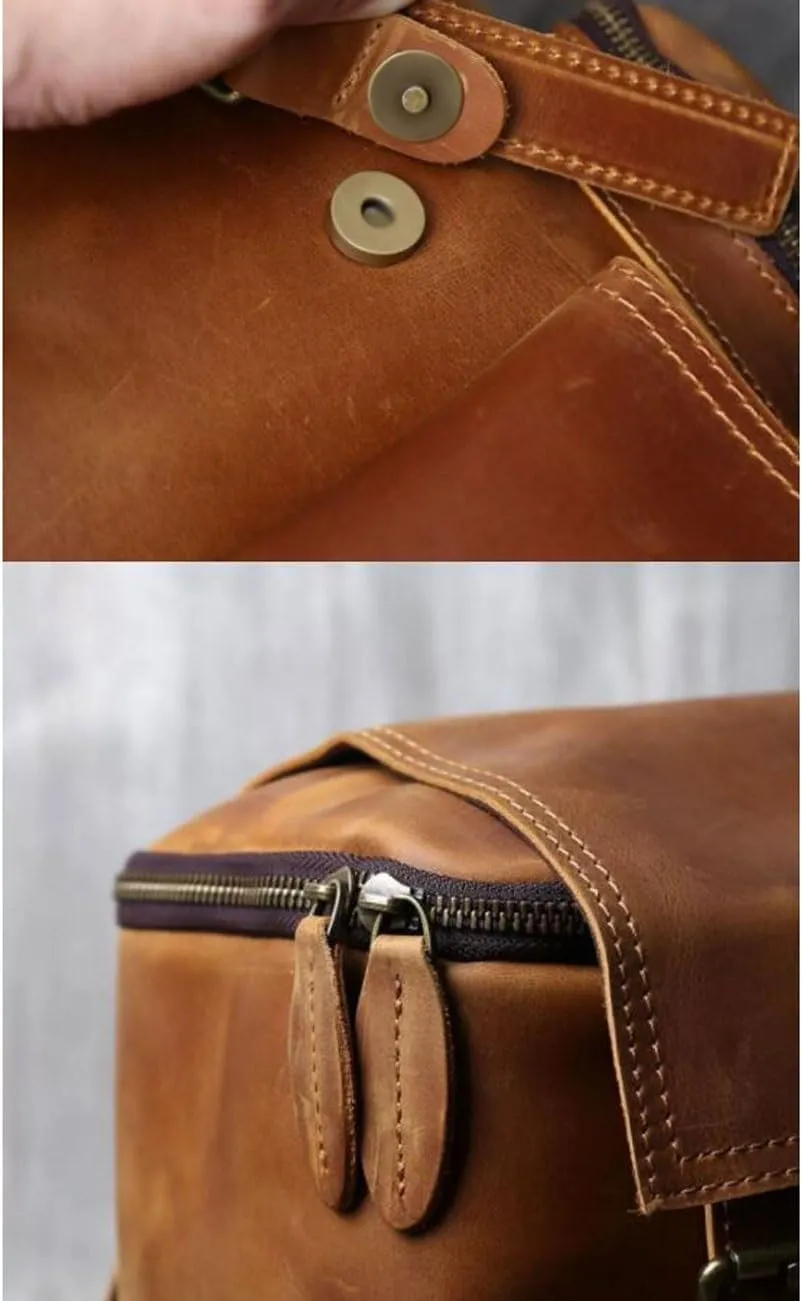 Genuine Leather Backpacks Mens Laptop Bags Computers Bags Casual Daypack Briefcases Travel Bags 16.9Inch(Brown-2)