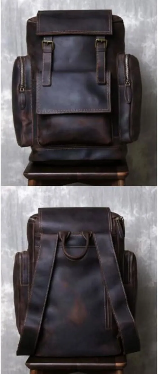 Genuine Leather Backpacks Mens Laptop Bags Computers Bags Casual Daypack Briefcases Travel Bags 16.9Inch(Brown-2)