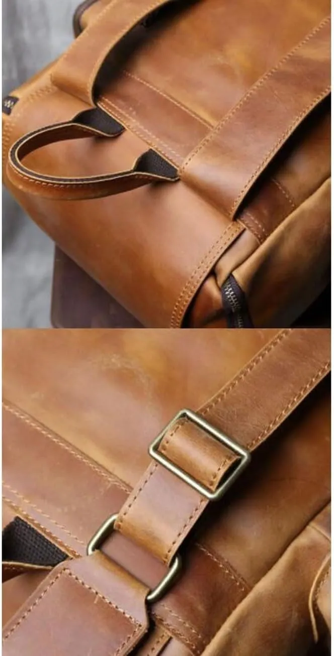 Genuine Leather Backpacks Mens Laptop Bags Computers Bags Casual Daypack Briefcases Travel Bags 16.9Inch(Brown-2)