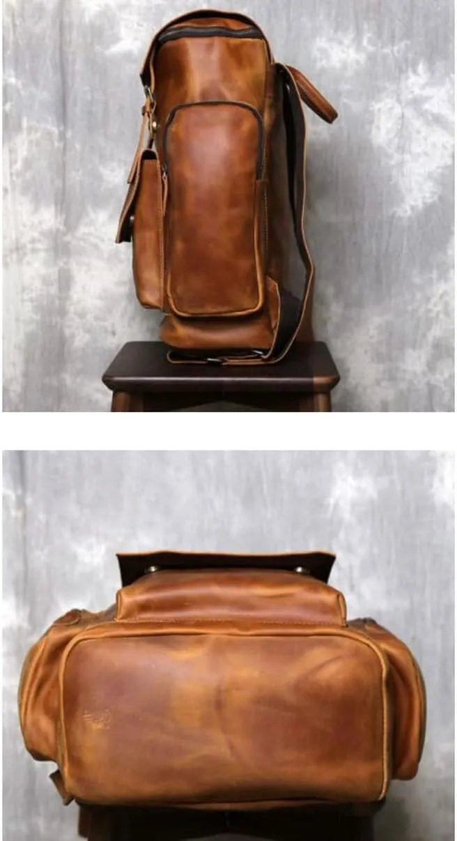 Genuine Leather Backpacks Mens Laptop Bags Computers Bags Casual Daypack Briefcases Travel Bags 16.9Inch(Brown-2)