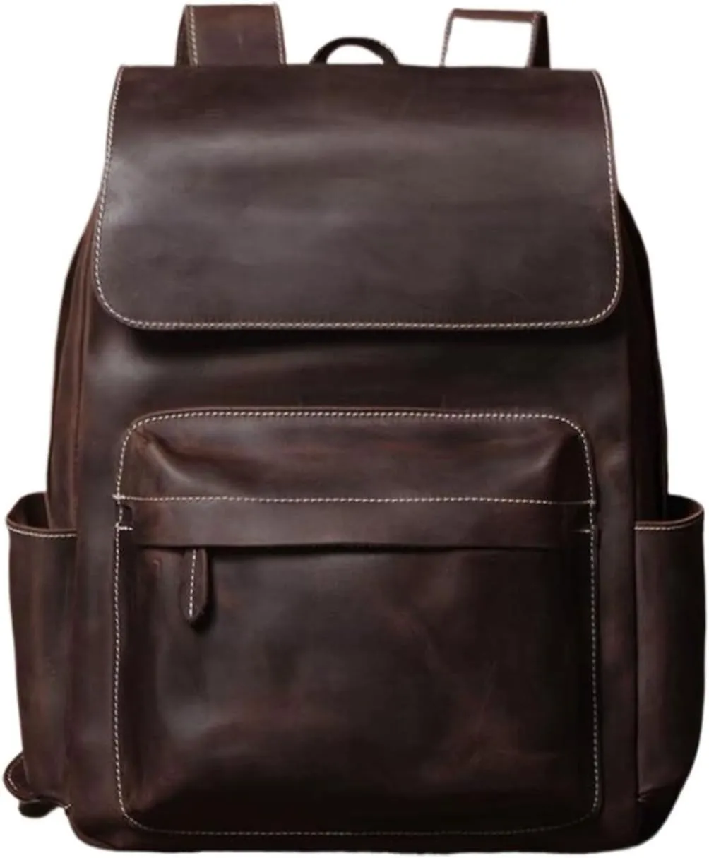 Genuine Leather Backpacks Travel Bags Laptop Bags Mens Casual Daypack Luggage Bags Computers Bags Briefcases(Brown)