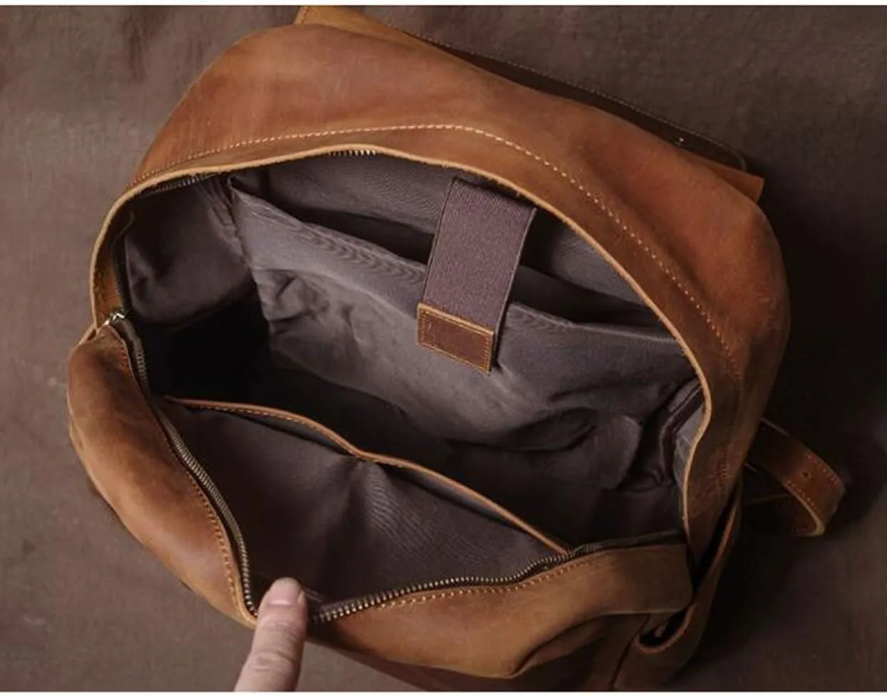 Genuine Leather Backpacks Travel Bags Laptop Bags Mens Casual Daypack Luggage Bags Computers Bags Briefcases(Brown)