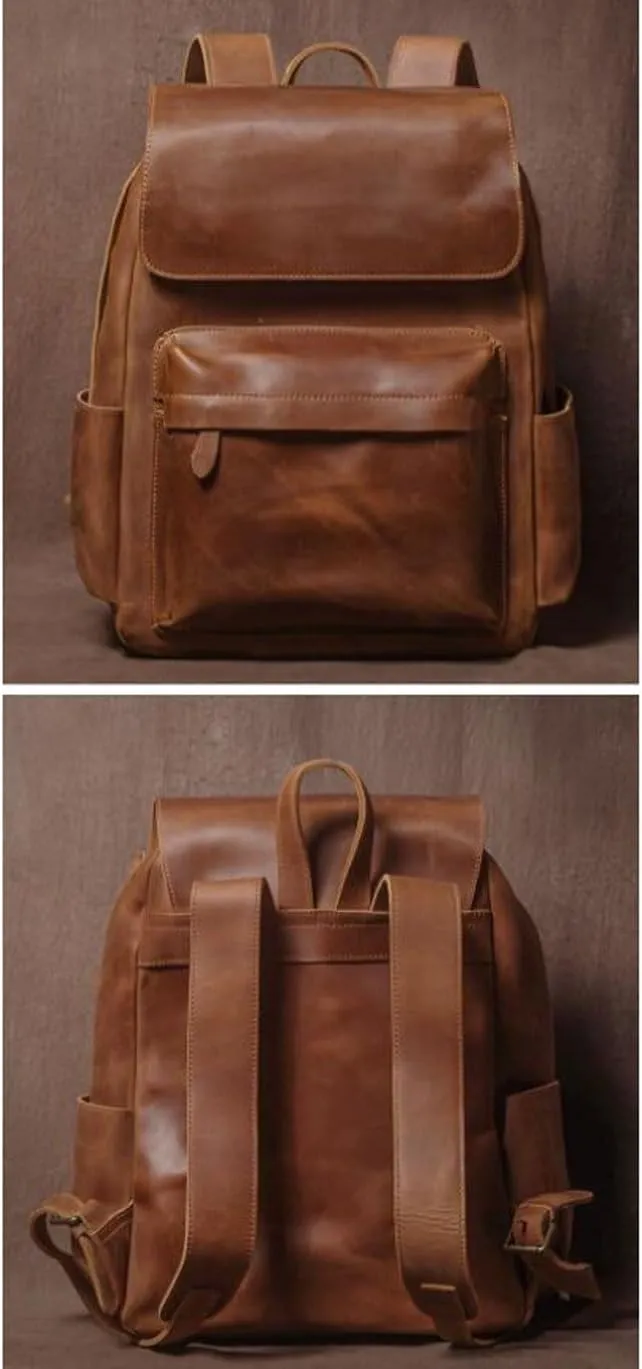 Genuine Leather Backpacks Travel Bags Laptop Bags Mens Casual Daypack Luggage Bags Computers Bags Briefcases(Yellow)