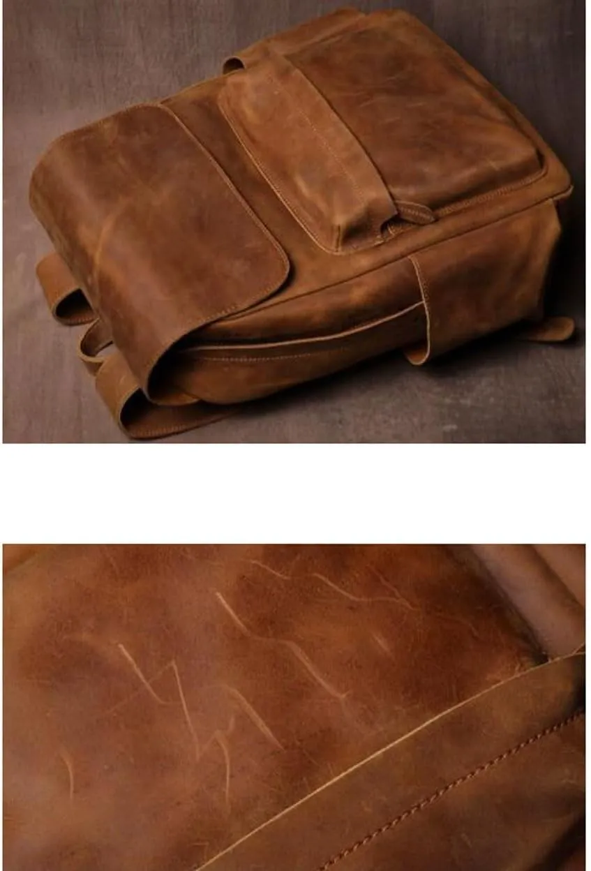 Genuine Leather Backpacks Travel Bags Laptop Bags Mens Casual Daypack Luggage Bags Computers Bags Briefcases(Yellow)
