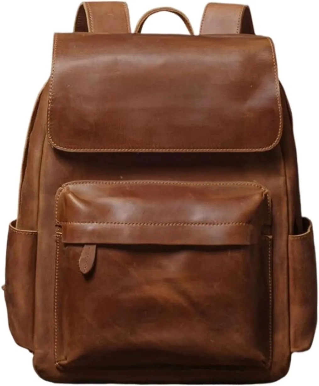 Genuine Leather Backpacks Travel Bags Laptop Bags Mens Casual Daypack Luggage Bags Computers Bags Briefcases(Yellow)