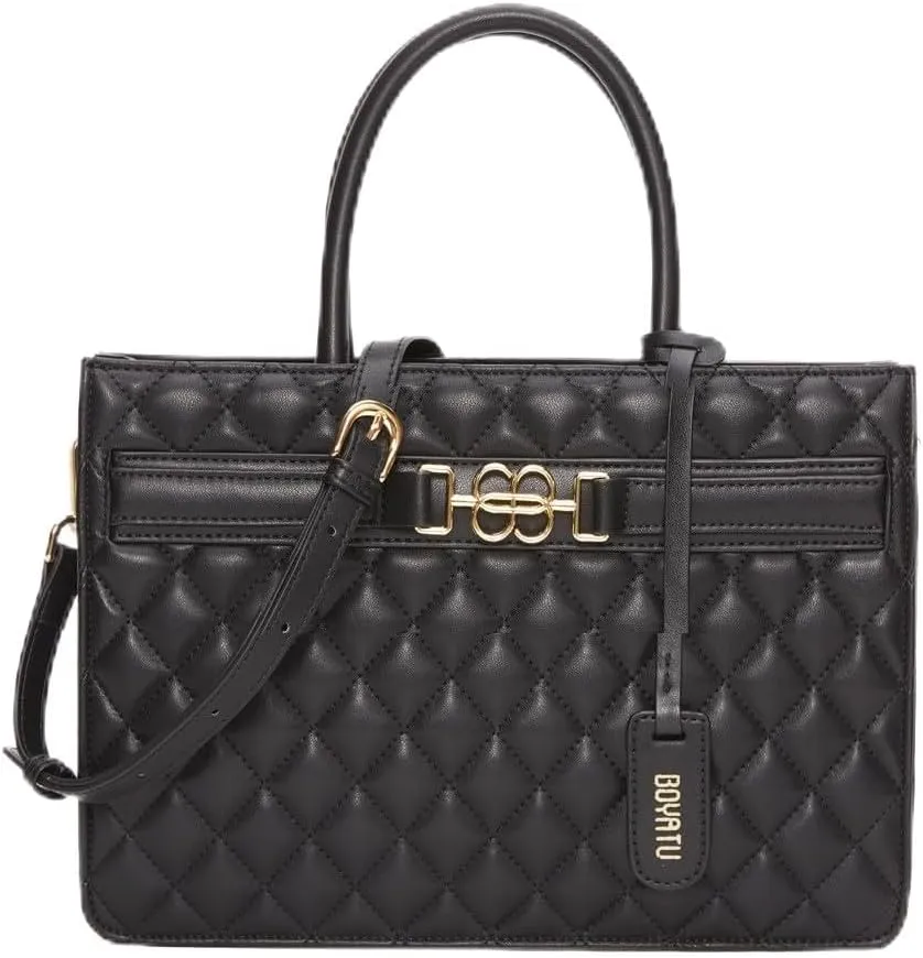 Genuine Leather Tote Bag for Women: Quilted Top Handle Satchel Purse - Ladies Shoulder Handbag for Travel Work