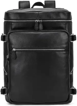 Genuine Leather Travel Bags for Men, Casual Daypack Backpacks Briefcases Mens Laptop Backpacks (Black)