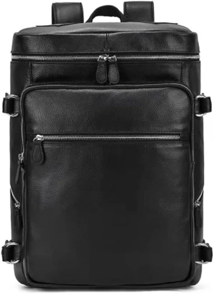 Genuine Leather Travel Bags for Men, Casual Daypack Backpacks Briefcases Mens Laptop Backpacks (Black)