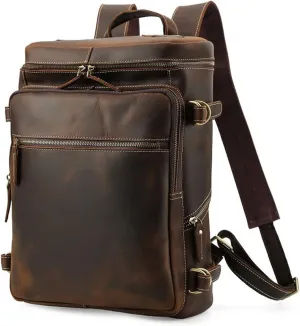 Genuine Leather Travel Bags for Men, Casual Daypack Backpacks Briefcases Mens Laptop Backpacks (Brown)