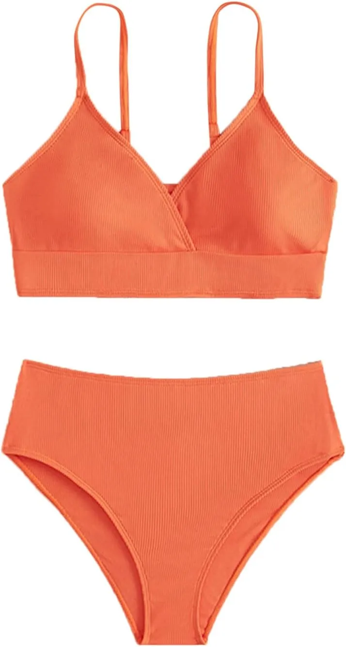 Girls Swimsuits 2 Piece Solid Spaghetti Strap Bikini Sets V Neck Sports Beach Bathing Suit for Teen Girls Swimming Suit