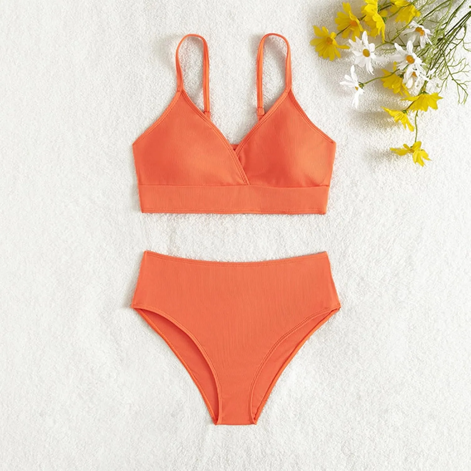 Girls Swimsuits 2 Piece Solid Spaghetti Strap Bikini Sets V Neck Sports Beach Bathing Suit for Teen Girls Swimming Suit