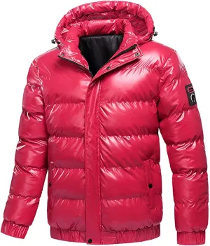 Glossy Puffer Jacket Men Quilted Insulated Jacket Zip up Padded Coat Warm Down Jacket Casual Winter Jacket Outwear