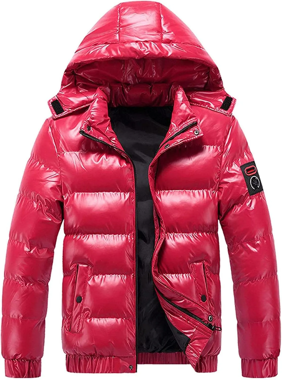 Glossy Puffer Jacket Men Quilted Insulated Jacket Zip up Padded Coat Warm Down Jacket Casual Winter Jacket Outwear