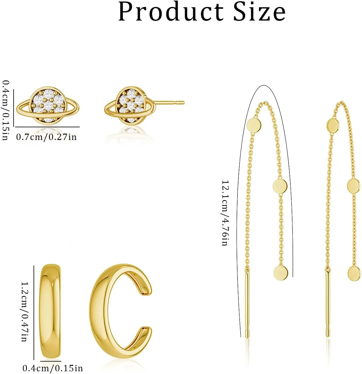 Gold Chain Earrings for Women Dainty Gold Threader Dangle Earrings 14K Gold Plated Cartilage Earrings Set Trendy Hypoallergenic Stack Cubic Zirconia Stud Earrings Long Drop Earrings Jewelry