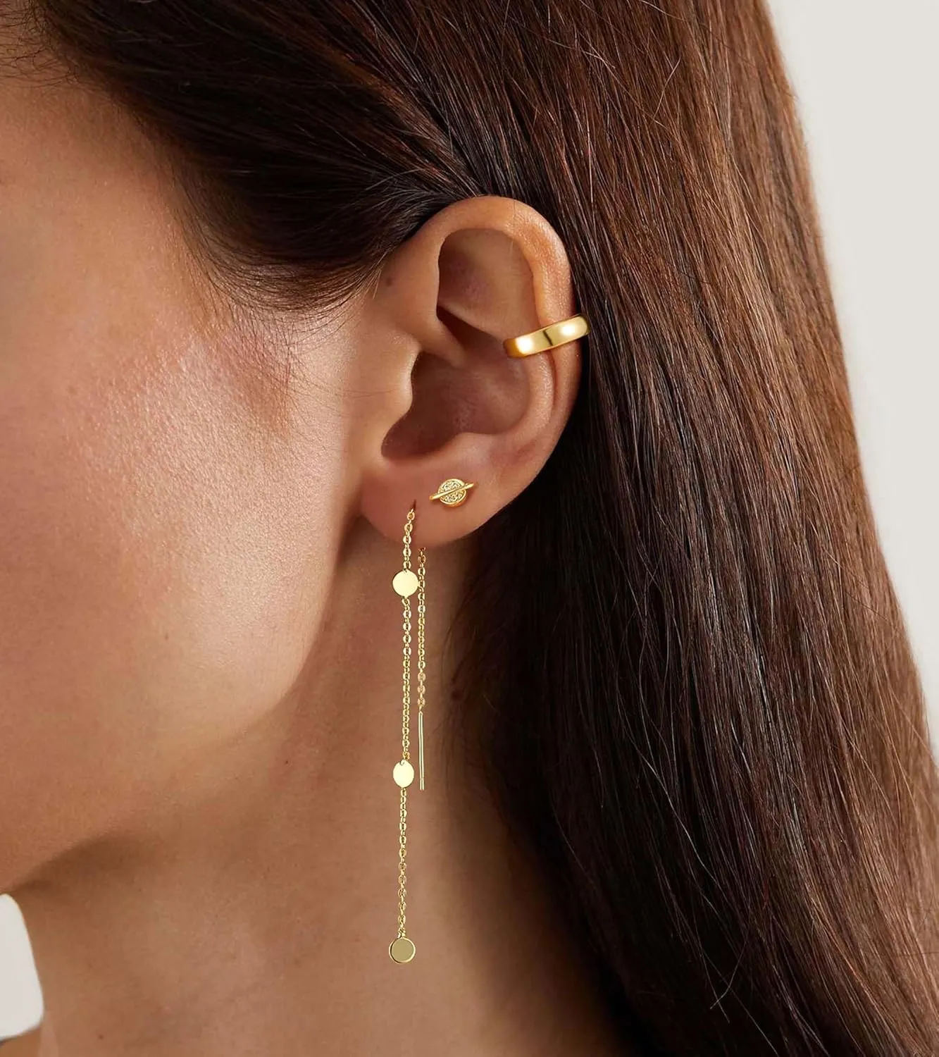 Gold Chain Earrings for Women Dainty Gold Threader Dangle Earrings 14K Gold Plated Cartilage Earrings Set Trendy Hypoallergenic Stack Cubic Zirconia Stud Earrings Long Drop Earrings Jewelry
